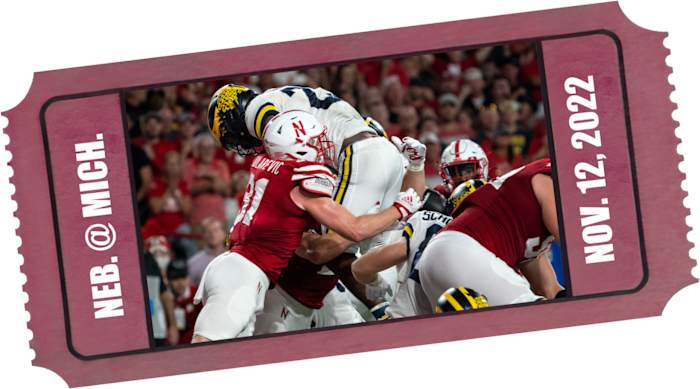 2022 Nebraska-Michigan football ticket illustration angled